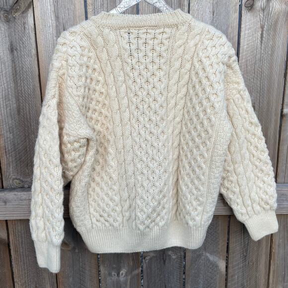 Vintage Gaeltarra Cardigan Sweater New Wool Irish Knit Cable Knit Cream Large - Picture 2 of 10